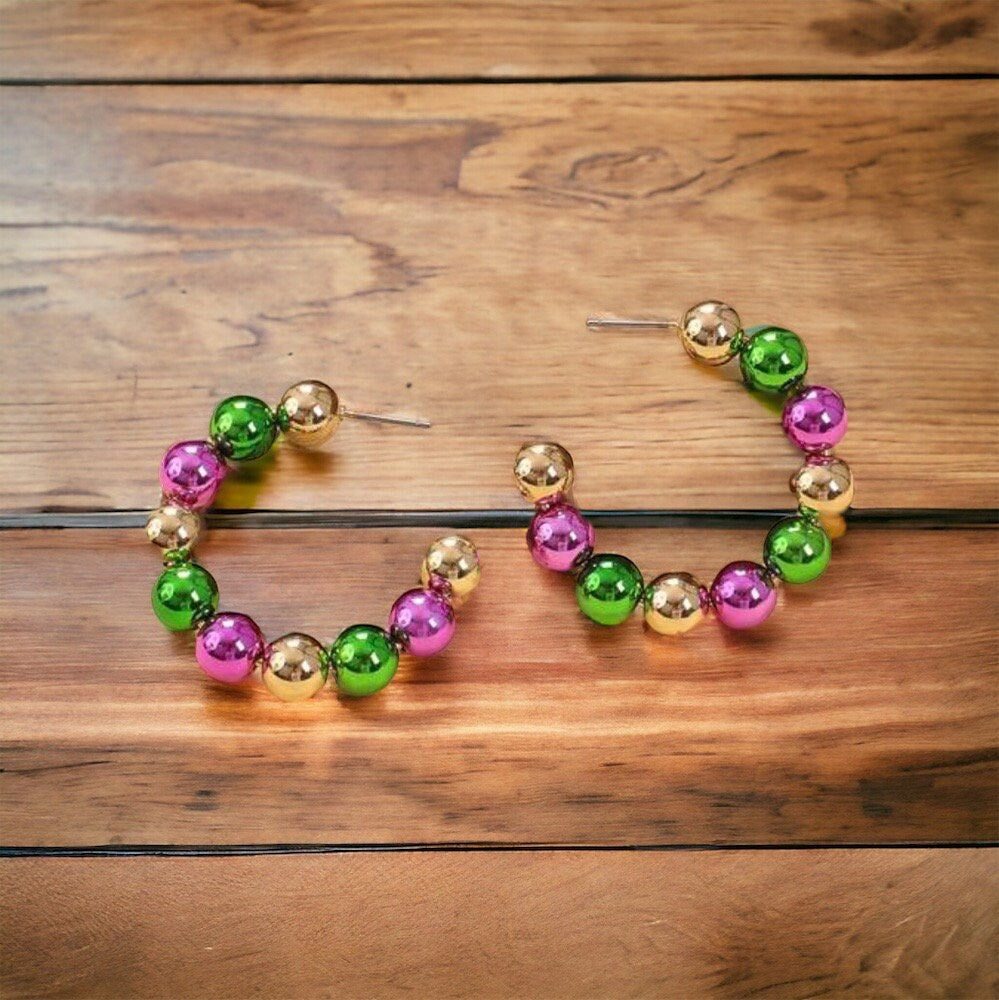 Mardi Gras Hoops - Mardi Gras Beads, New Orleans, Purple Green Gold, Mardi Gras Jewelry, Parade Outfit, Mardi Gras Earrings, Glitter Hoops - Rhythms of Grace Creative
