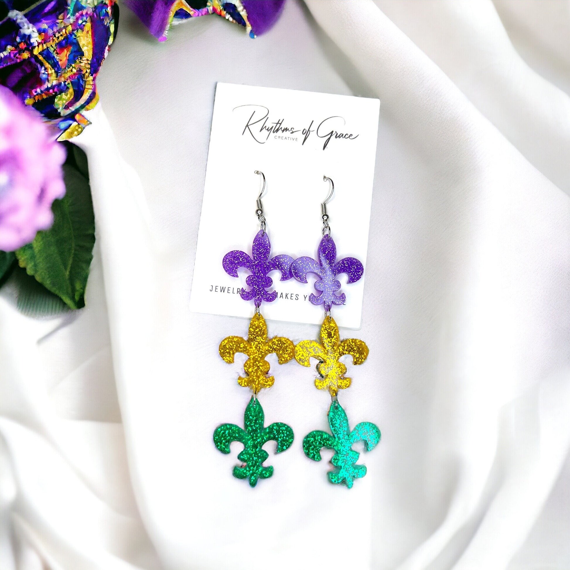 Mardi Gras Crown Dangle Earrings – Celebrate Like Royalty! - Rhythms of Grace Creative