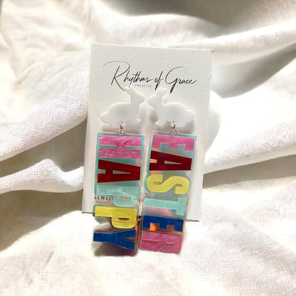 Hop Into Style: Vibrant Happy Easter Bunny Dangle Earrings! - Rhythms of Grace Creative