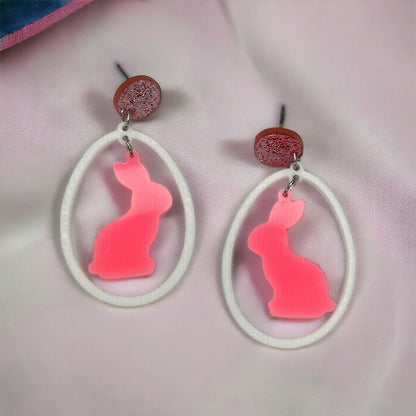 Pink Bunny Easter Earrings | Spring Accessory | Easter Bunny, Egg & Glitter Stud Earrings | Cute Easter Gift | Handmade Jewelry - Rhythms of Grace Creative