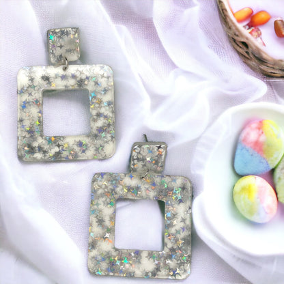 Sparkle & Shine: Silver & Clear Holographic Earrings - Rhythms of Grace Creative