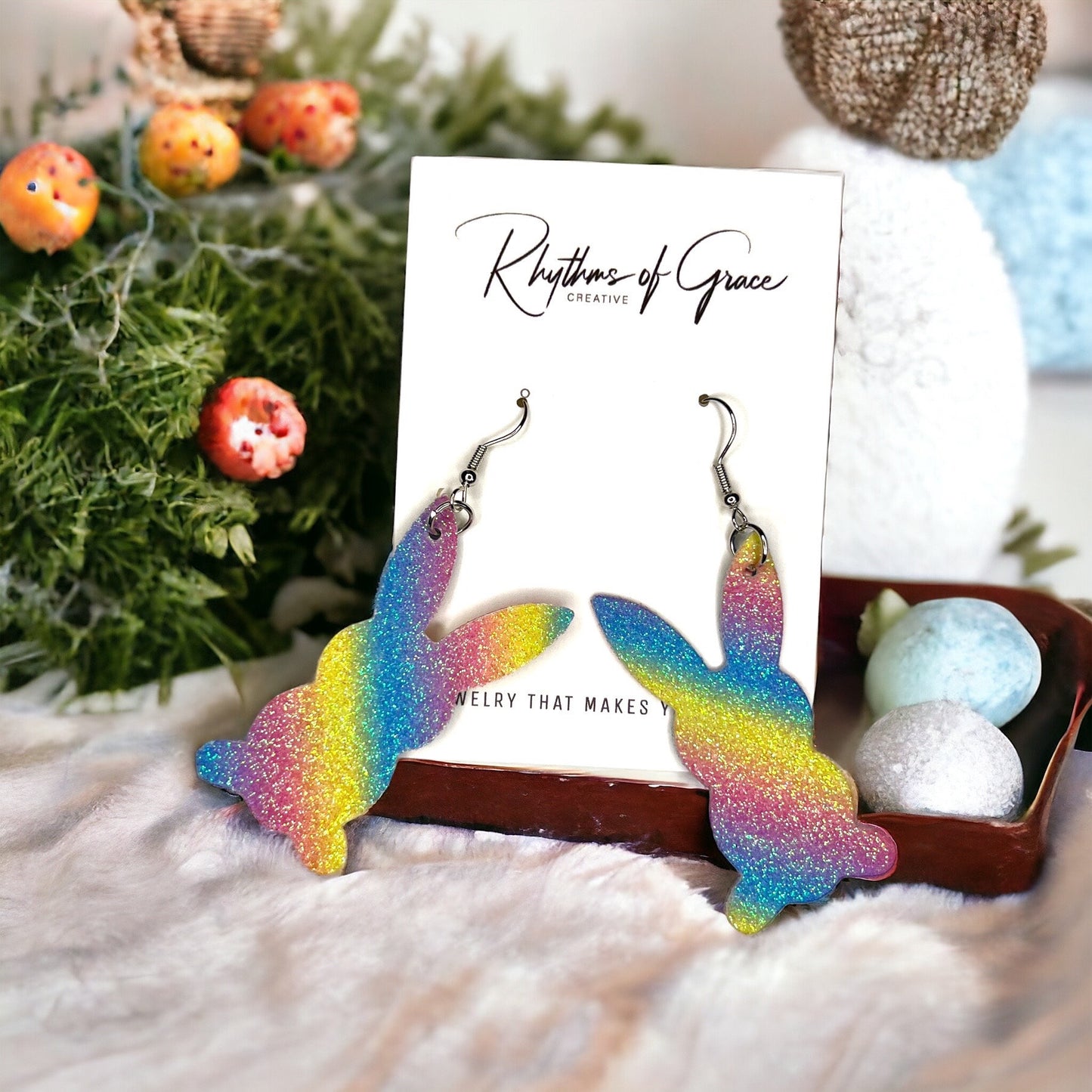 Hoppy Easter Styles: Sparkling Glitter Bunny Earrings! - Rhythms of Grace Creative