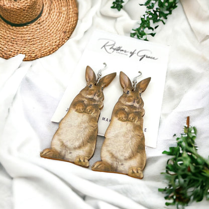 Whimsical Wooden Rabbit Earrings - Perfect for Easter Cheer! - Rhythms of Grace Creative