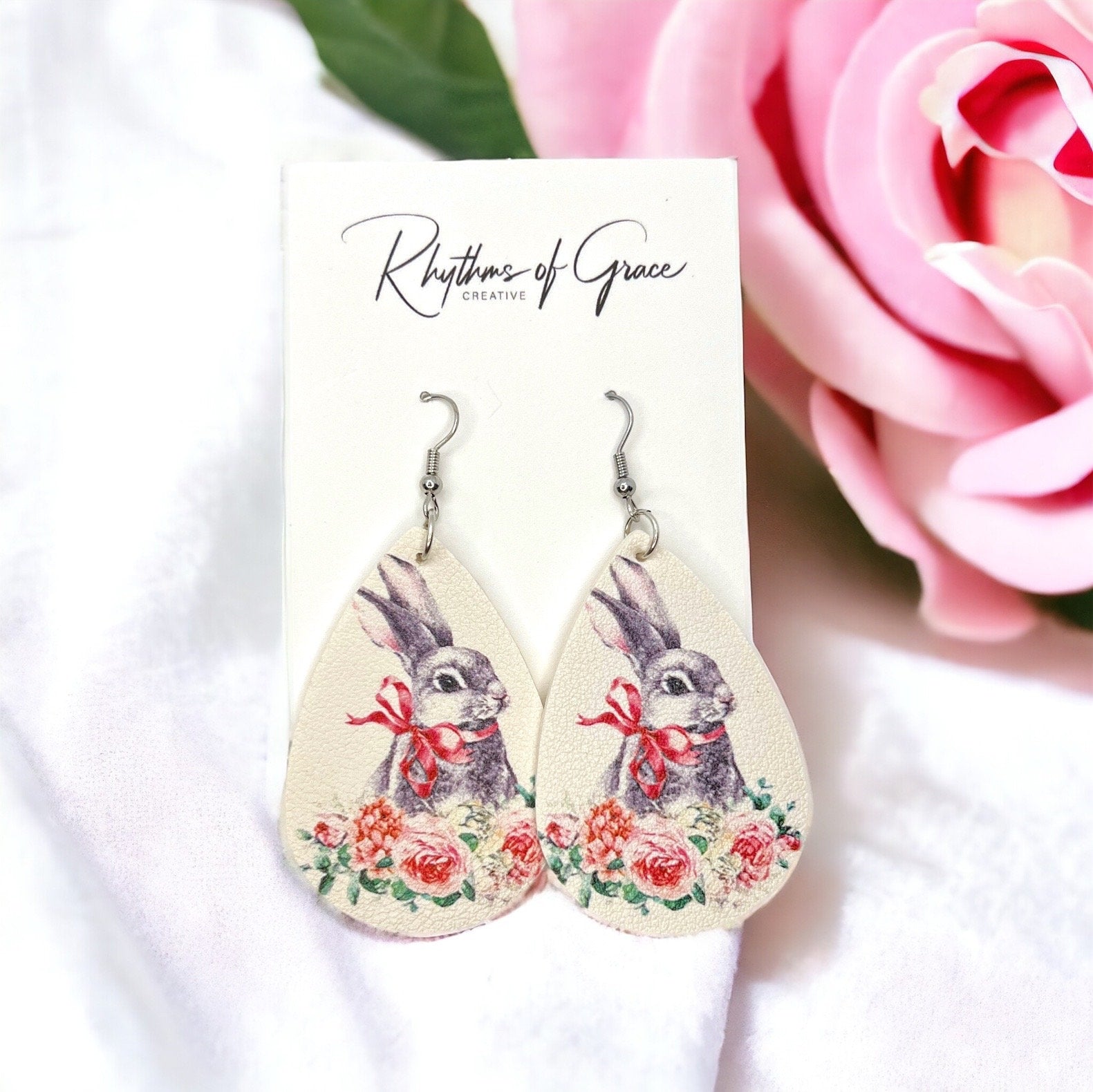 Hoppy Bunny Teardrop Earrings – Perfect Easter Accessory! - Rhythms of Grace Creative