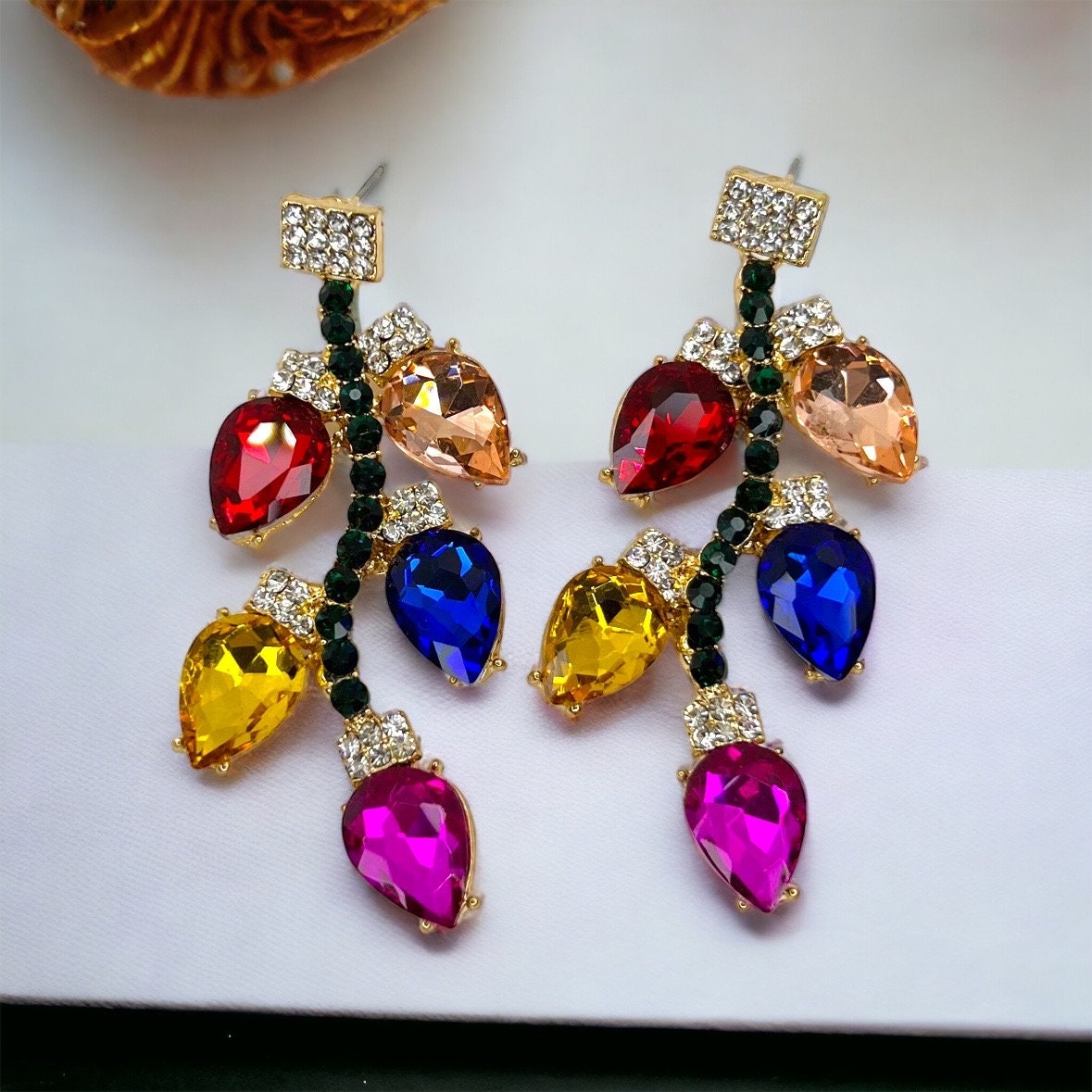 Christmas Lights Earrings - Christmas Earrings, Rhinestone Christmas, Christmas Jewelry, Christmas Jewelry, Handmade Earrings, Twinkle Light - Rhythms of Grace Creative