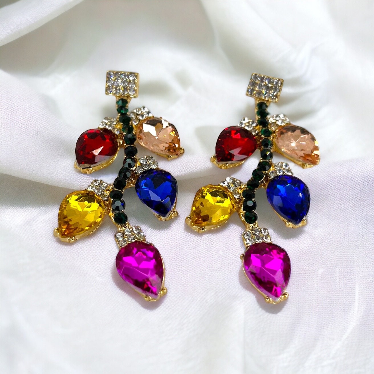 Christmas Lights Earrings - Christmas Earrings, Rhinestone Christmas, Christmas Jewelry, Christmas Jewelry, Handmade Earrings, Twinkle Light - Rhythms of Grace Creative