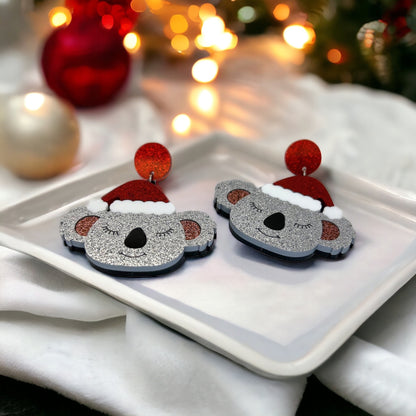 Aussie Christmas Cheer: Santa Koala Holiday Earrings - Rhythms of Grace Creative