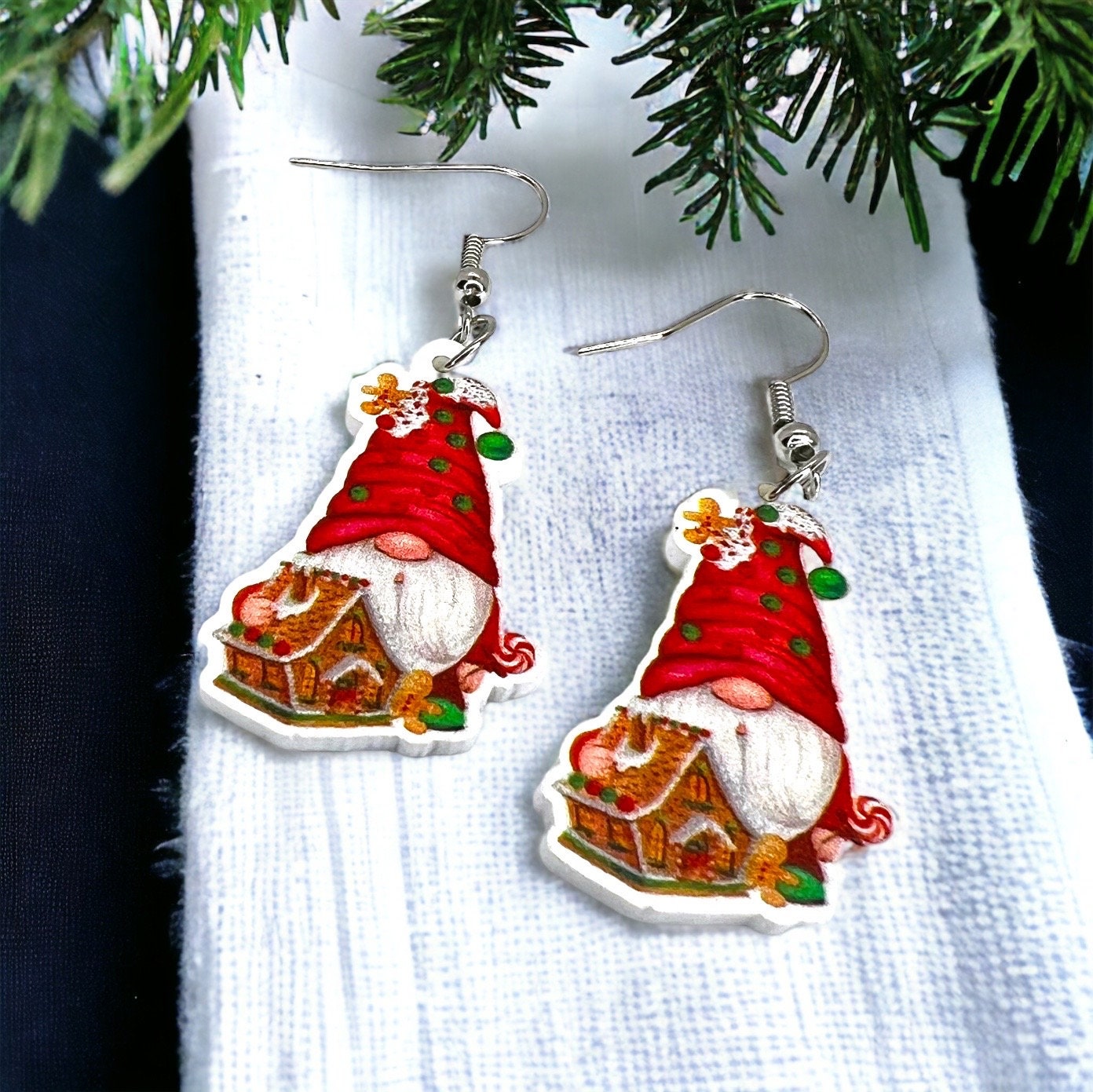 Christmas Gnome Earrings - Christmas Earrings, Garden Gnome, Christmas Gnomes, Christmas Jewelry, Handmade Earrings, Holiday Gnome, Elf - Rhythms of Grace Creative