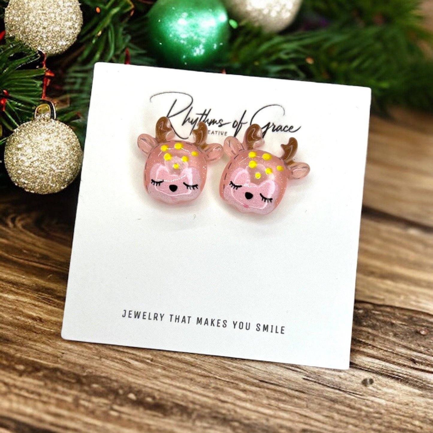 Reindeer Earrings - Christmas Studs, Christmas Earrings, Handmade Earrings, Santa Claus, Christmas Studs, Reindeer Studs, Deer Earrings - Rhythms of Grace Creative