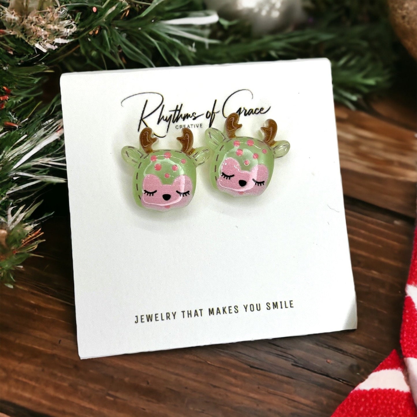 Reindeer Earrings - Christmas Studs, Christmas Earrings, Handmade Earrings, Santa Claus, Christmas Studs, Reindeer Studs, Deer Earrings - Rhythms of Grace Creative