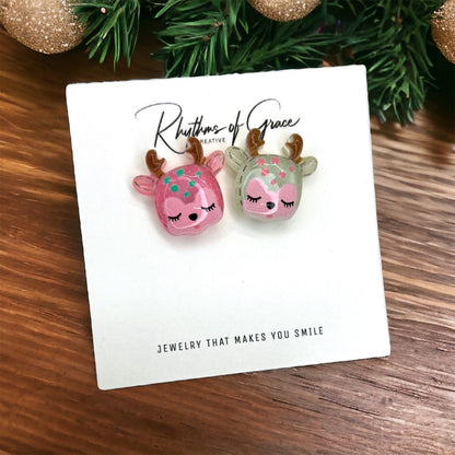 Reindeer Earrings - Christmas Studs, Christmas Earrings, Handmade Earrings, Santa Claus, Christmas Studs, Reindeer Studs, Deer Earrings - Rhythms of Grace Creative
