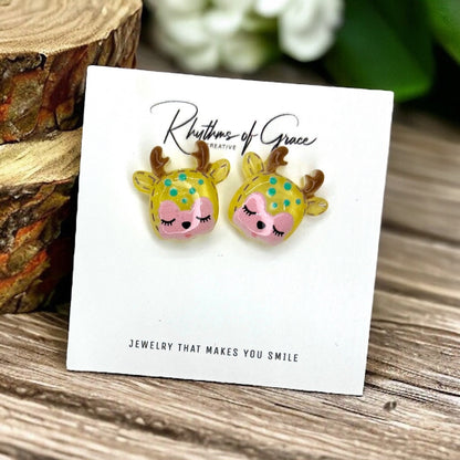 Reindeer Earrings - Christmas Studs, Christmas Earrings, Handmade Earrings, Santa Claus, Christmas Studs, Reindeer Studs, Deer Earrings - Rhythms of Grace Creative