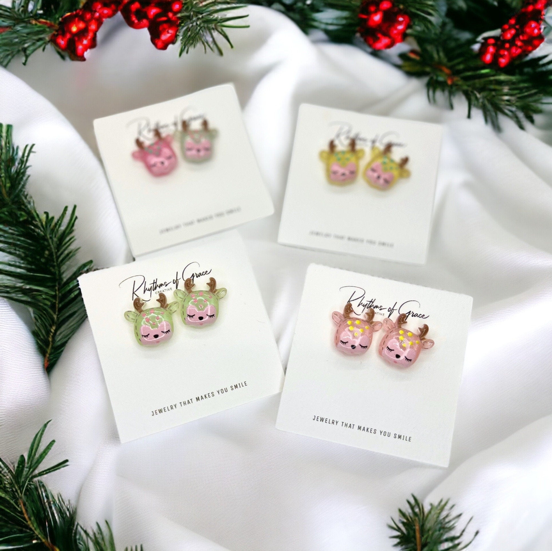 Reindeer Earrings - Christmas Studs, Christmas Earrings, Handmade Earrings, Santa Claus, Christmas Studs, Reindeer Studs, Deer Earrings - Rhythms of Grace Creative