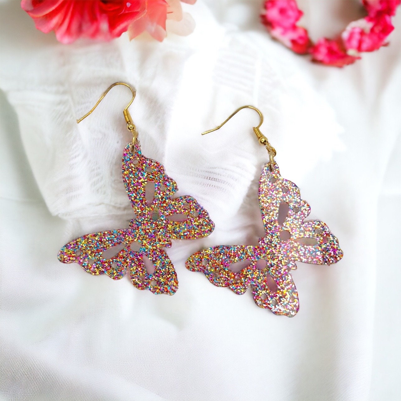 Enchanting Pink Glitter Earrings - Perfect Everyday Sparkle - Rhythms of Grace Creative