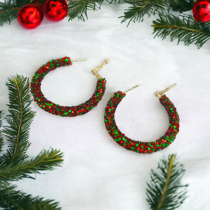 Sparkling Christmas Hoop Earrings: Dazzle in Red & White! ✨ - Rhythms of Grace Creative