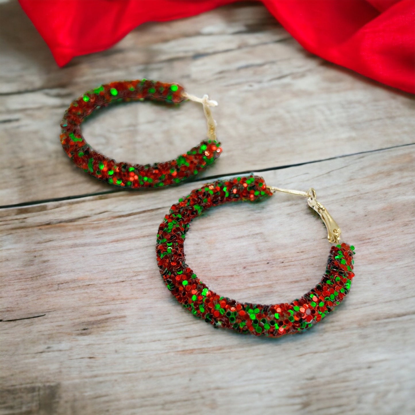 Sparkling Christmas Hoop Earrings: Dazzle in Red & White! ✨ - Rhythms of Grace Creative