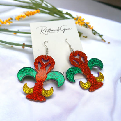 Dive into the Cajun Spirit with Fleur de Lis Crawfish Earrings! - Rhythms of Grace Creative