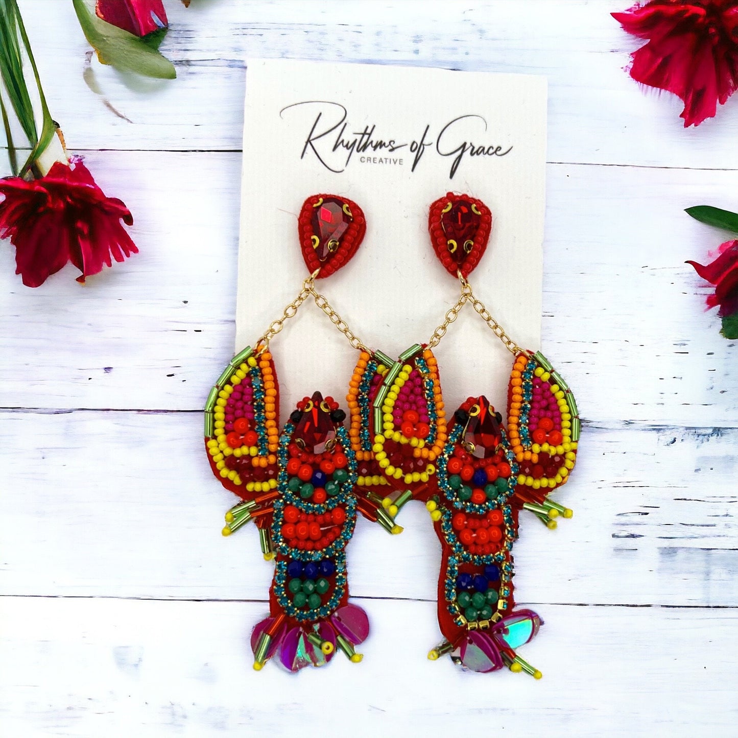 Cajun Charm: Whimsical Beaded Crawfish Earrings for Everyday Fun! 🦞 - Rhythms of Grace Creative