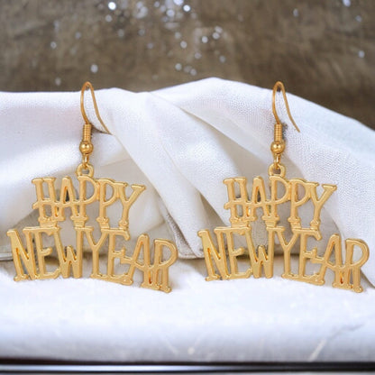 Gold Dangle Happy New Year Dangle Earrings - Celebrate in Style! - Rhythms of Grace Creative