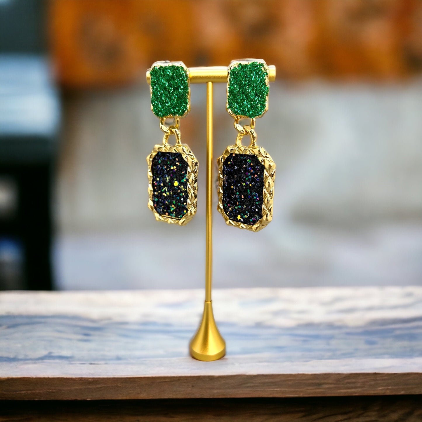 Mardi Gras Earrings - Handmade Jewelry, Rhinestone Earrings, New Orleans, NOLA, Purple Green Gold, Mardi Gras Jewelry, Parade Outfit - Rhythms of Grace Creative