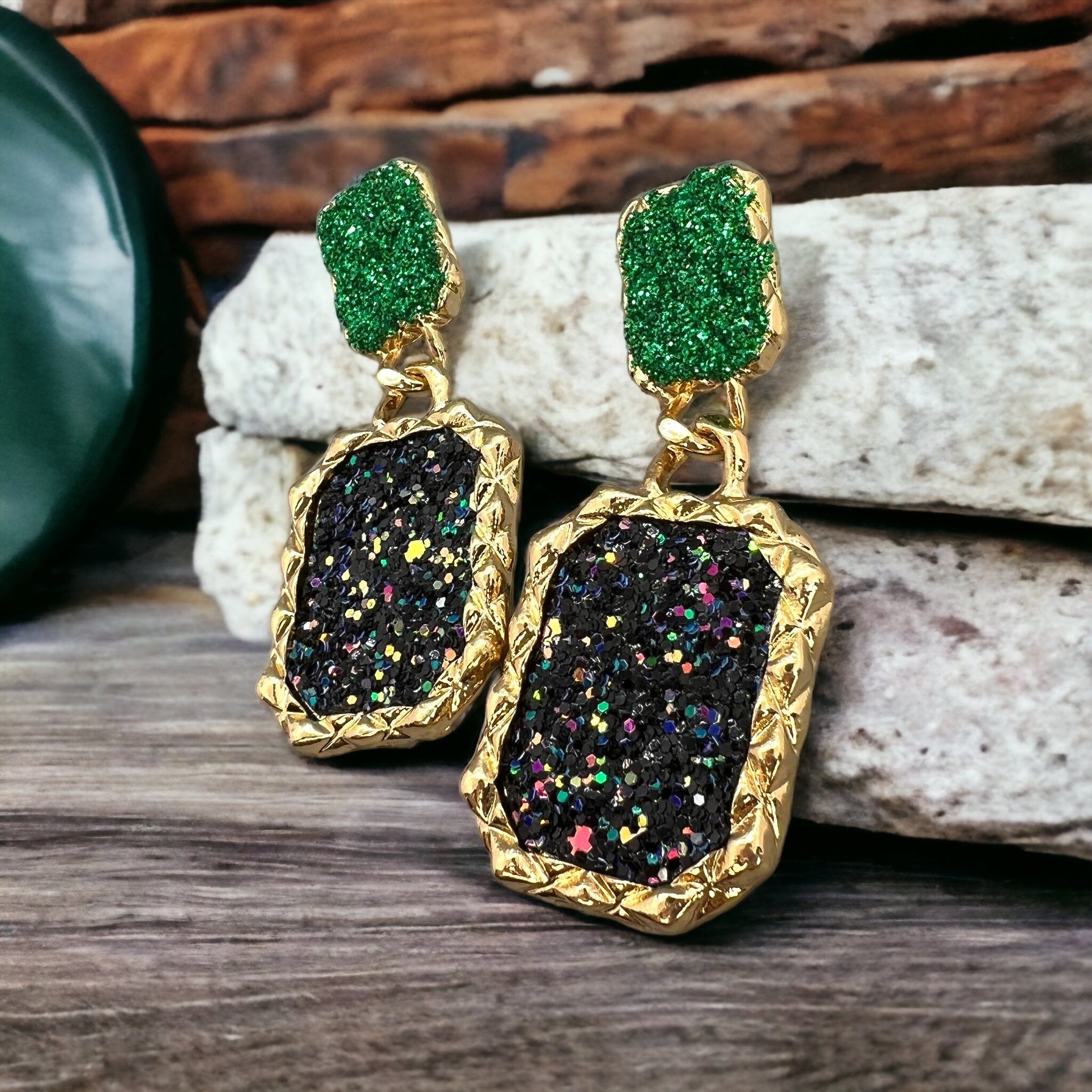 Mardi Gras Earrings - Handmade Jewelry, Rhinestone Earrings, New Orleans, NOLA, Purple Green Gold, Mardi Gras Jewelry, Parade Outfit - Rhythms of Grace Creative