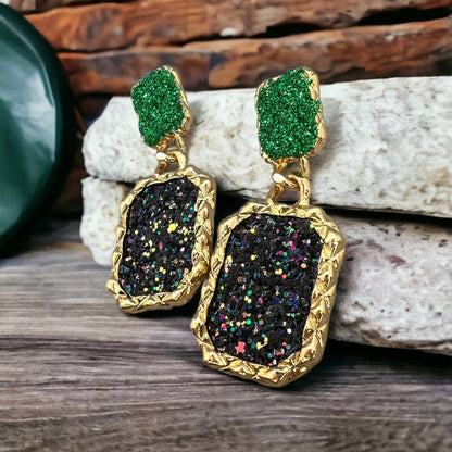 Mardi Gras Earrings - Handmade Jewelry, Rhinestone Earrings, New Orleans, NOLA, Purple Green Gold, Mardi Gras Jewelry, Parade Outfit - Rhythms of Grace Creative