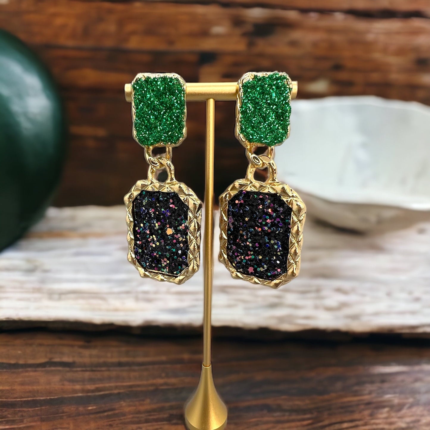 Mardi Gras Earrings - Handmade Jewelry, Rhinestone Earrings, New Orleans, NOLA, Purple Green Gold, Mardi Gras Jewelry, Parade Outfit - Rhythms of Grace Creative