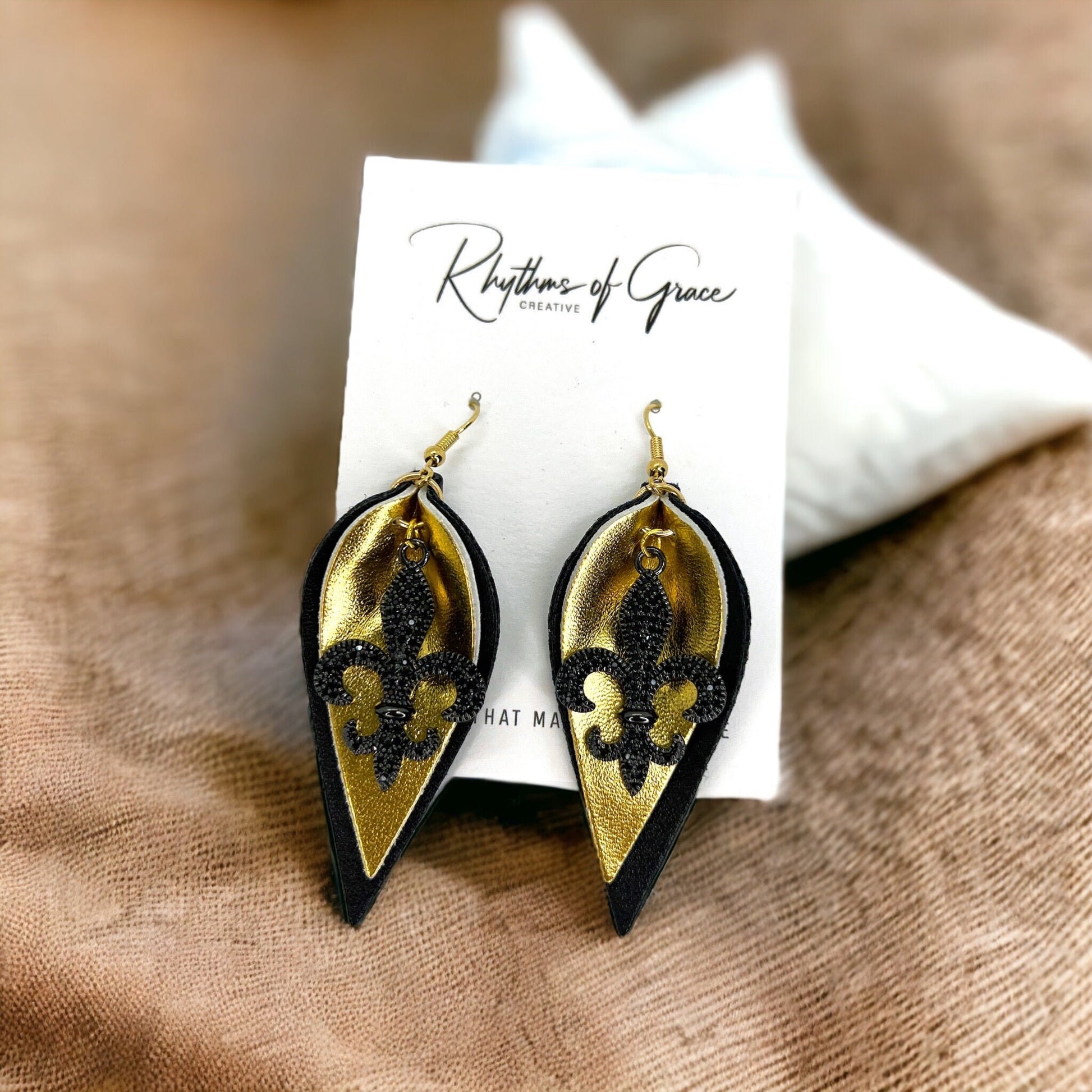 Fleur de lis Earrings - Louisiana Hoops, Handmade Jewelry, Heart of Louisiana, New Orleans Saints, NOLA Earrings, Handmade Earrings - Rhythms of Grace Creative