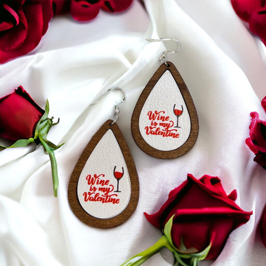 Valentine’s Day Dangle Earrings - “Wine is My Valentine” - Rhythms of Grace Creative