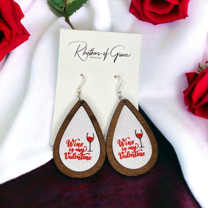 Valentine’s Day Dangle Earrings - “Wine is My Valentine” - Rhythms of Grace Creative