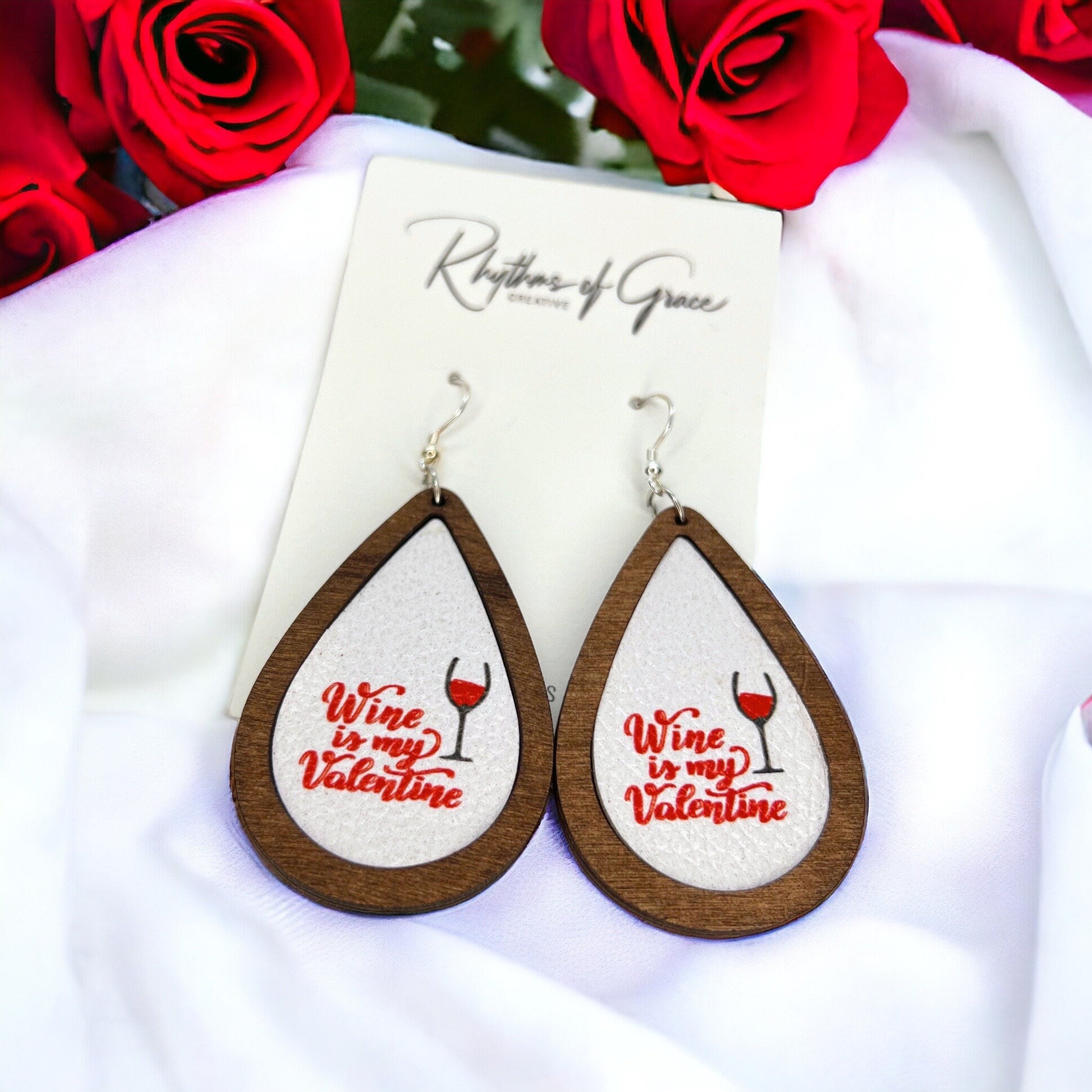 Valentine’s Day Dangle Earrings - “Wine is My Valentine” - Rhythms of Grace Creative