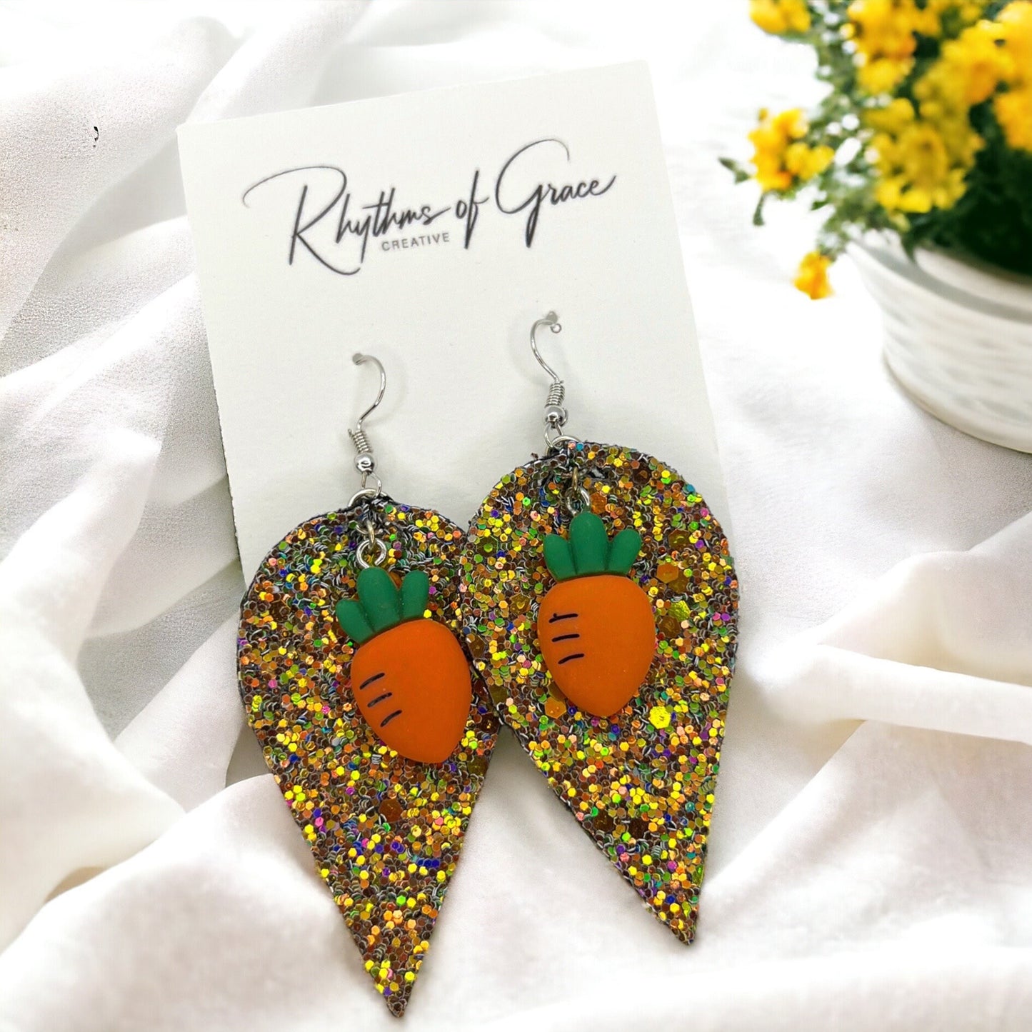 Sparkle & Shine: Whimsical Glitter Carrot Dangle Earrings! - Rhythms of Grace Creative