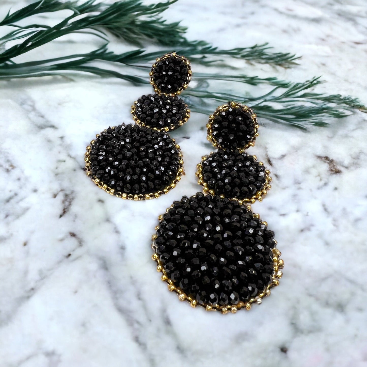 Beaded Drop Earrings - NOLA Saints, Beaded Earrings, Beaded Jewelry, Silver Earrings, Black Earrings, Beaded Accessories, Black and Gold - Rhythms of Grace Creative