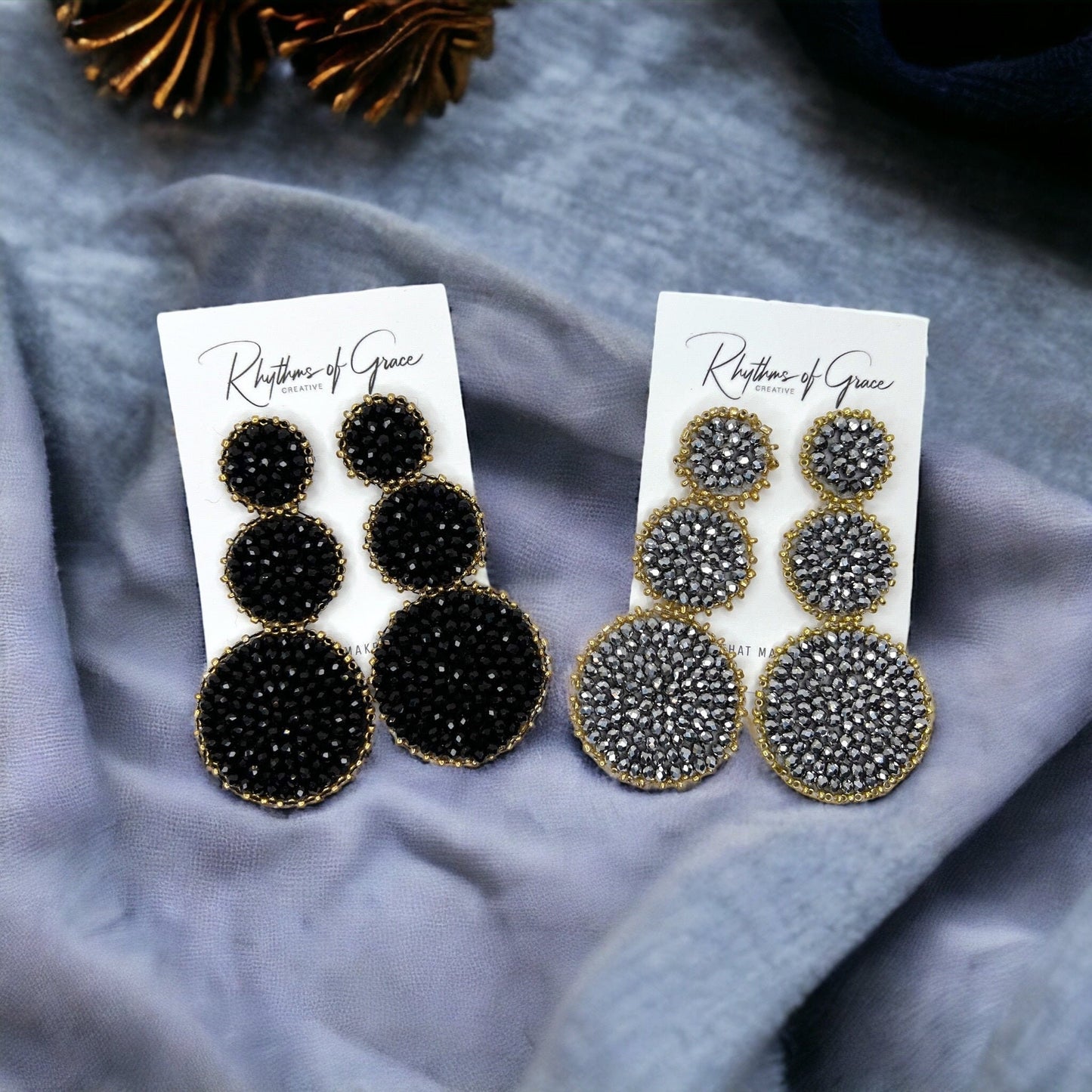 Beaded Drop Earrings - NOLA Saints, Beaded Earrings, Beaded Jewelry, Silver Earrings, Black Earrings, Beaded Accessories, Black and Gold - Rhythms of Grace Creative