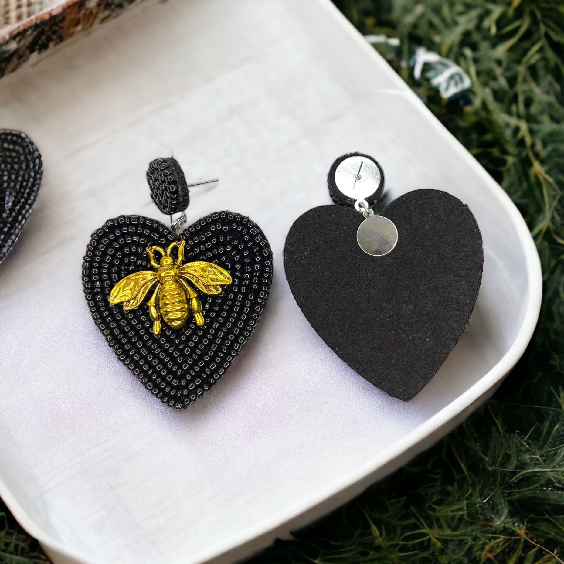 Rhinestone Bee Earrings - Honeybee Earrings, Bumblebee Earrings Black Earrings, Bee Mine, Black and Gold Earrings, Rhinestone Earrings - Rhythms of Grace Creative