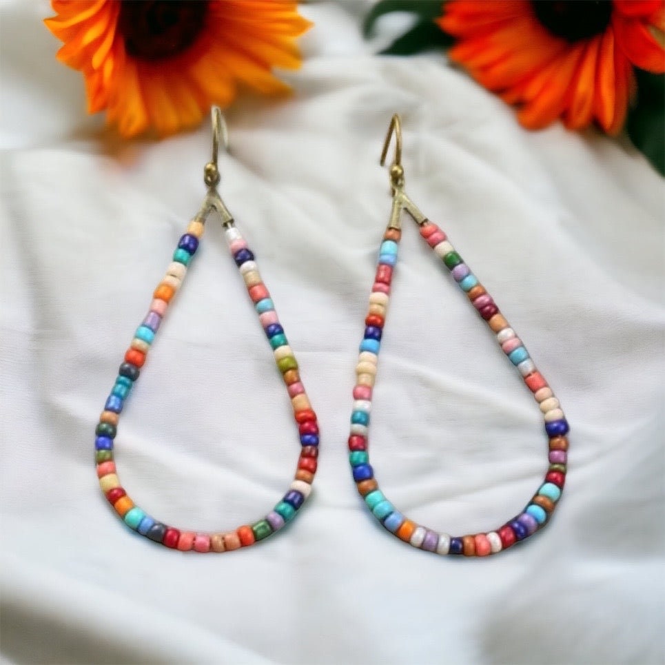 Beaded Drop Earrings - Festival Outfit, Boho Earrings, Bohemian Style, Rainbow Beaded, Rainbow Earrings, Beaded Accessories