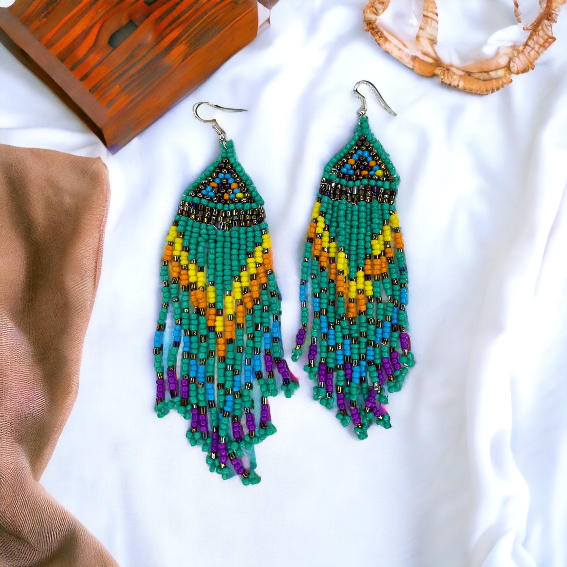 Boho Beaded Earrings - Boho Earrings, Bohemian Style, Hot Pink, Beaded Accessories, Handmade Jewelry, Blue Green - Rhythms of Grace Creative