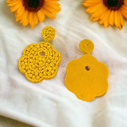 Sunny Blossom Vibes: Beaded Yellow Flower Dangle Earrings! - Rhythms of Grace Creative