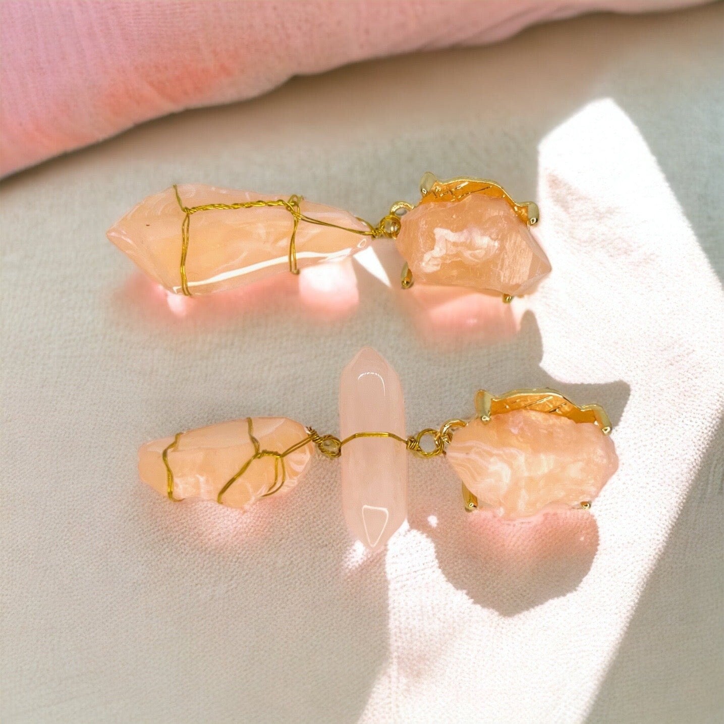 Crystal Earrings, Easter Accessories, Gemstone Earrings, Peach Earrings, Handmade Earrings, Geode, Crystal Accessories, Goddess Earrings - Rhythms of Grace Creative