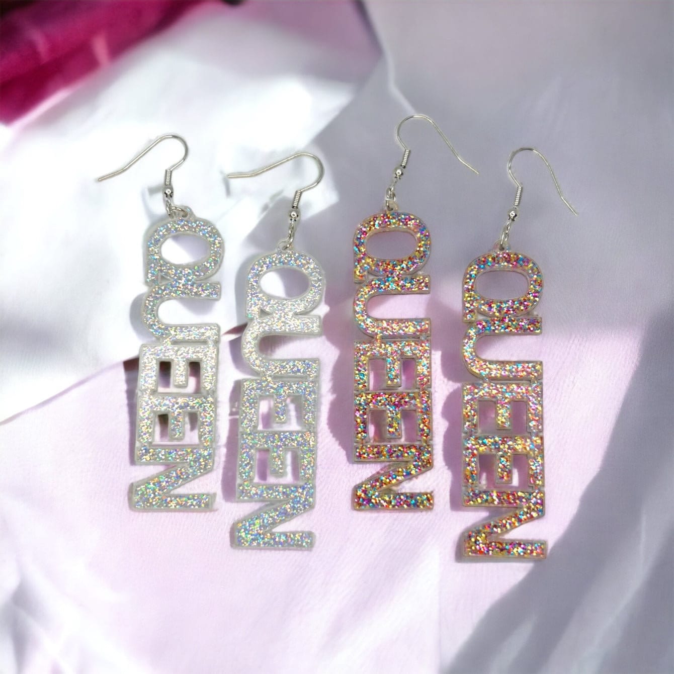 Queen Earrings - Birthday Queen, Bachelorette Earrings, Bachelorette Accessories, Queen Jewelry, Word Earrings, Glitter Earrings, Bride - Rhythms of Grace Creative