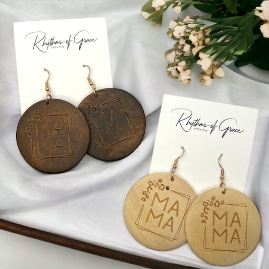 Wooden MAMA Earrings - Handmade Earrings, Baby Shower, New Mom, Mother’s Day, Mom Earringa, Momma Earrings, Pregnancy Announcement