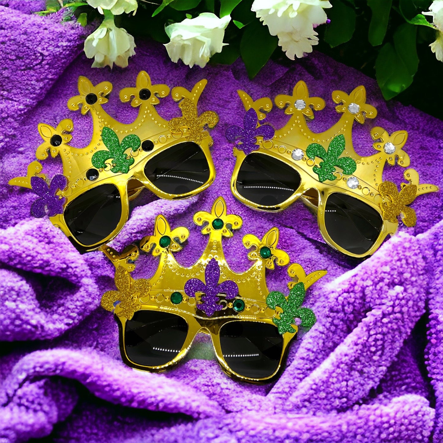 Let the Good Times Shine! Rhinestone Mardi Gras Crown Glasses 👑 - Rhythms of Grace Creative