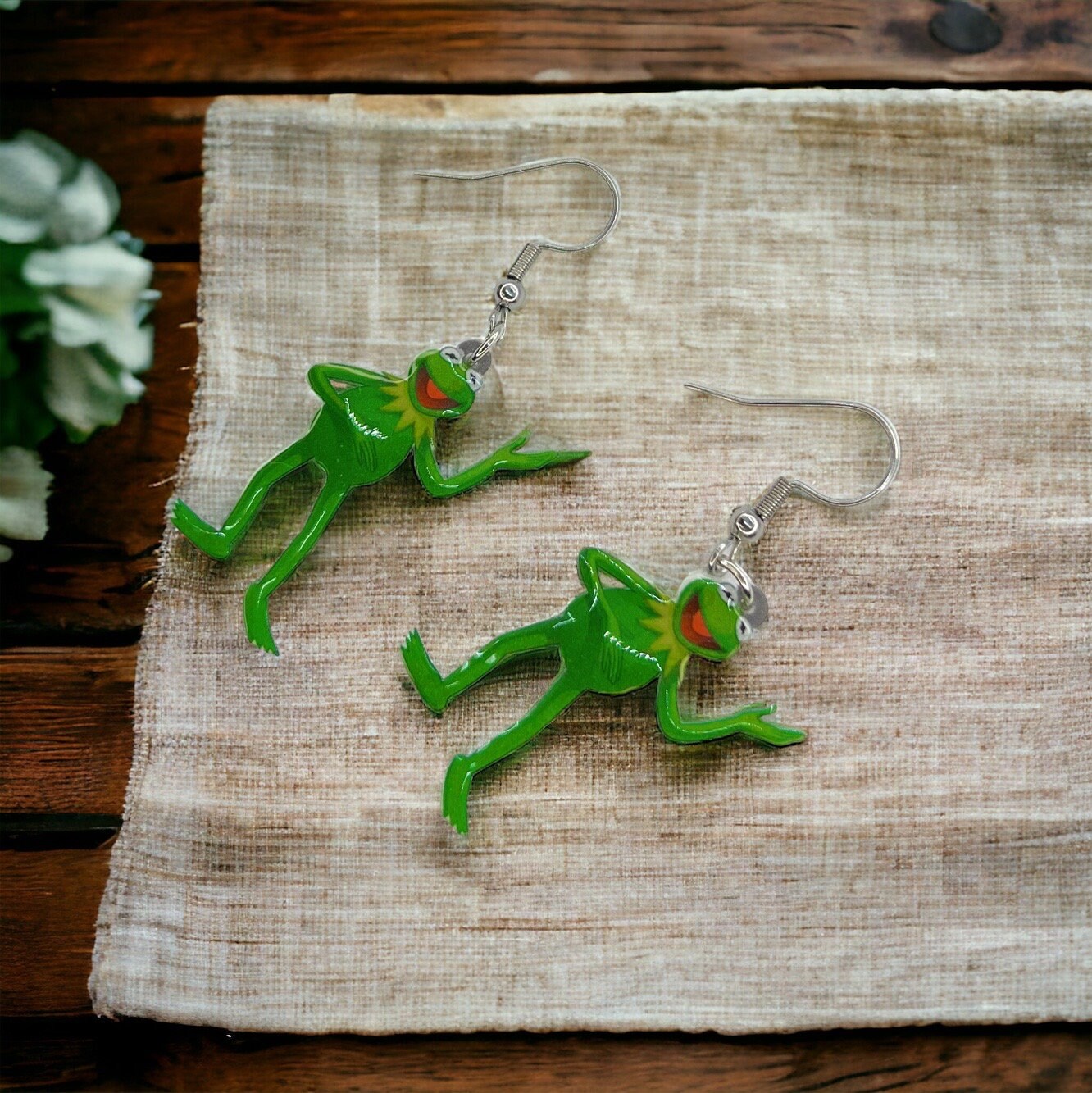 Kermit Earrings - Frog Earrings, Frog Prince, Frog Jewelry, Frog Accessories, Tadpole, Over the Rainbow, Amphibian, Toad Earrings - Rhythms of Grace Creative