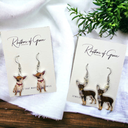 Chihuahua Earrings - Dog Earrings, Chi Mom, Dog Jewelry, Dog Mom, Chihuahua Jewelry, Dog Accessories, Puppy Earrings, Chihuahua Accessories - Rhythms of Grace Creative