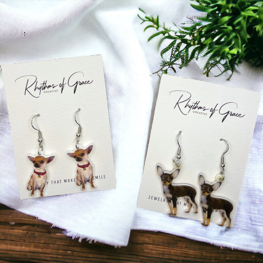 Chihuahua Earrings - Dog Earrings, Chi Mom, Dog Jewelry, Dog Mom, Chihuahua Jewelry, Dog Accessories, Puppy Earrings, Chihuahua Accessories - Rhythms of Grace Creative