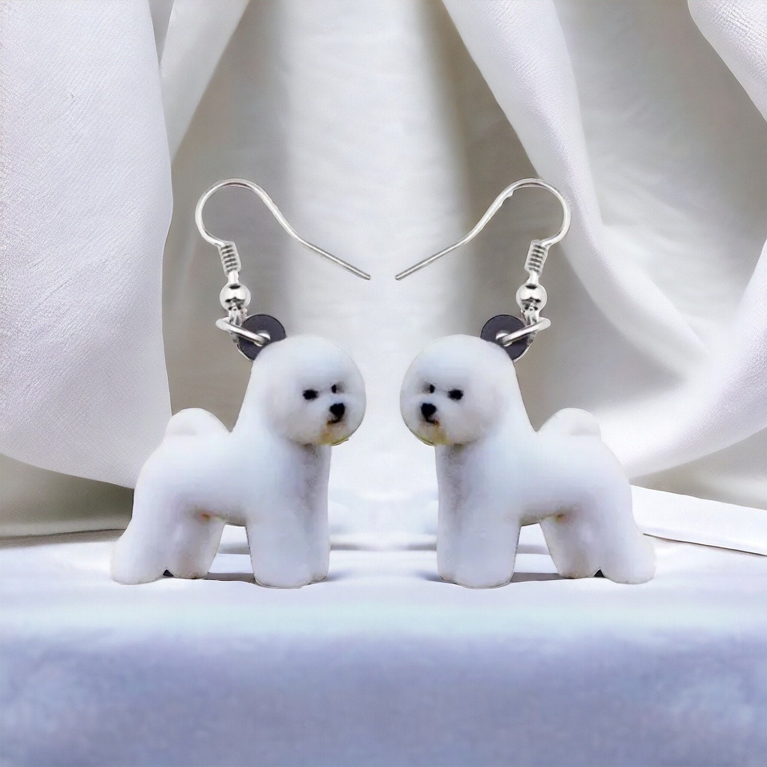 Bichon Frise Earrings - Dog Earrings, Dog Jewelry, Dog Mom, White Maltese, White Bichon, Bichon Frise, Fluffy White Dog, Furbaby, Handmade