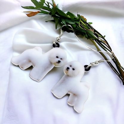 Bichon Frise Earrings - Dog Earrings, Dog Jewelry, Dog Mom, White Maltese, White Bichon, Bichon Frise, Fluffy White Dog, Furbaby, Handmade