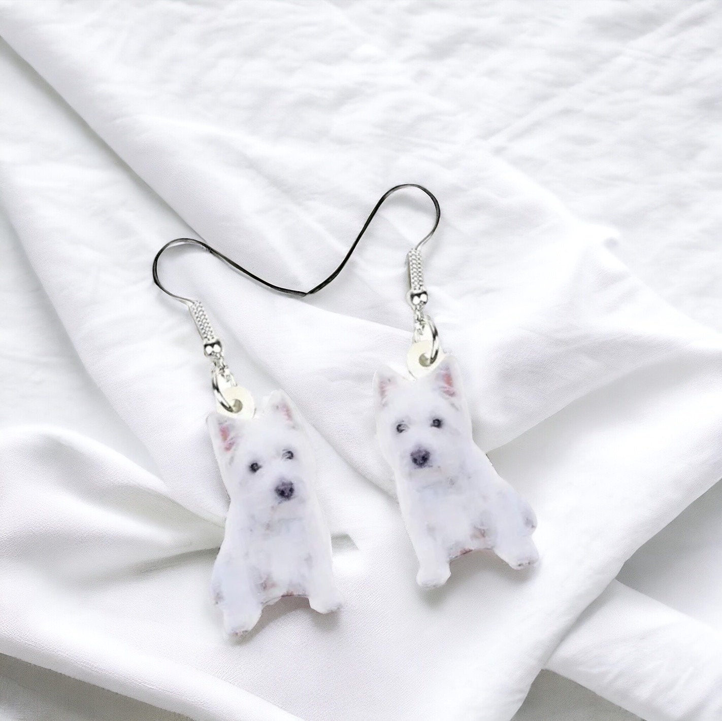 West Highland Terrier Earrings - Dog Earrings, Dog Jewelry, Dog Mom, Westie, Westie Dog, Fluffy White Dog, Furbaby, Westie Puppy