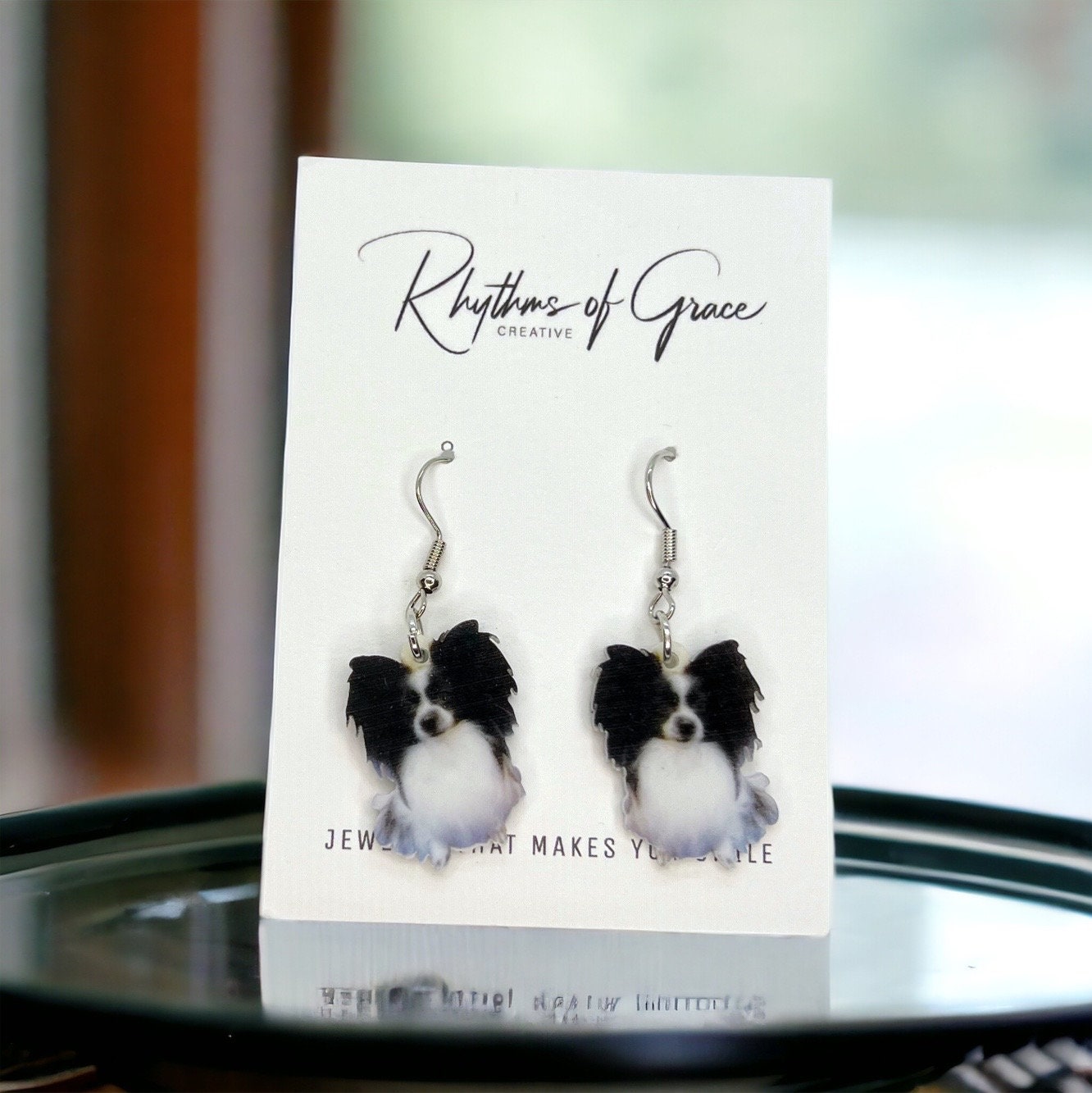 Papillon Earrings - Dog Earrings, Dog Jewelry, Dog Mom, Papillon Dog, Black and White Dog, Furbaby, Papillon Puppy, Papillon Mom, Handmade