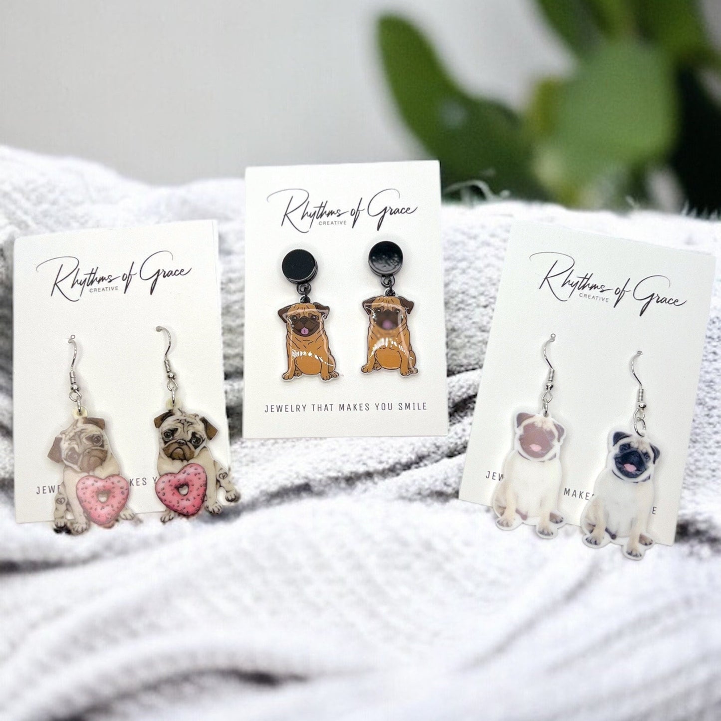 Pug Earrings - Pug Dog, Dog Earrings, Dog Jewelry, Dog Mom, French Bull Pug, Handmade Earrings, Furbaby, Pug Puppy, Cute Pug, French Bulldog